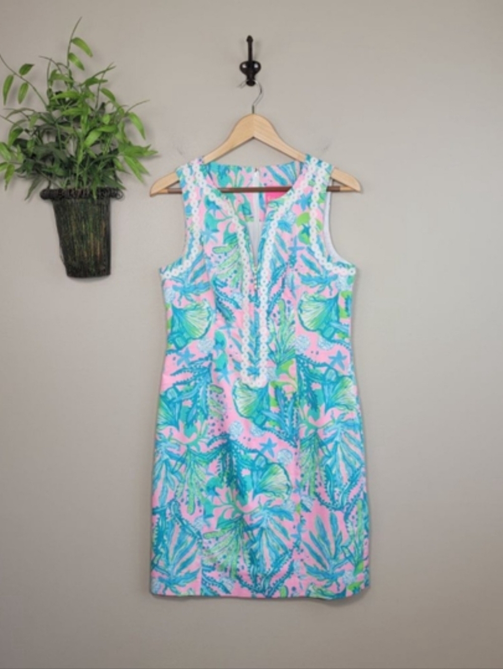 Lilly Pulitzer Delila Stretch Shift Dress Mandevilla Baby Hip Nautic Pink Blue 4